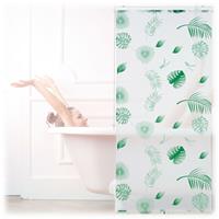 relaxdays Duschrollo Blätter, Seilzugrollo für Dusche & Badewanne, wasserabweisend, Decke & Fenster, 80x240cm, weiß/grün