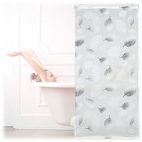 relaxdays Duschrollo, 80 x 240 cm, Blatt Muster, Seilzug, flexible Montage, Duschvorhang für Badewanne, schwarz-weiß