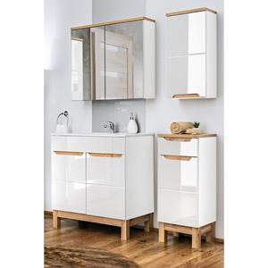 lomadox Badezimmer Möbel Set 4-teilig 80 cm inkl Keramik Waschtisch SOLNA-56 Hochglanz weiß inkl. Standfüßen BxHxT ca.: 130 x 200 x 45 cm - 