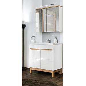 lomadox Badmöbel Waschplatz Set mit 80cm Waschtisch & LED-Spiegelschrank SOLNA-56 in Hochglanz weiß, B/H/T ca.: 80/200/46 cm - 