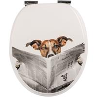calmwaters WC Sitz Hund Schlauer Hund, Absenkautomatik, Fast-Fix-Befestigung aus Metall, universale O-Form, stabiler Holzkern Toilettendeckel,