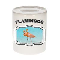 Bellatio Dieren liefhebber flamingo spaarpot 9 cm jongens en meisjes - keramiek - Cadeau spaarpotten flamingo vogels liefhebber