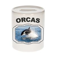 Bellatio Dieren liefhebber orka spaarpot 9 cm jongens en meisjes - keramiek - Cadeau spaarpotten orka vissen liefhebber