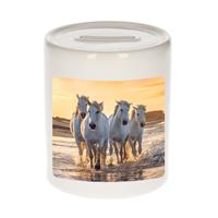 Bellatio Dieren wit paard foto spaarpot 9 cm jongens en meisjes - Cadeau spaarpotten paarden liefhebber