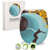 sitzplatz WC-Sitz mit Dekor Surfer, antibakterieller Duroplast Toilettendeckel, Edelstahl-Scharnier, Fast-Fix Schnellbefestigung, Standard O Form