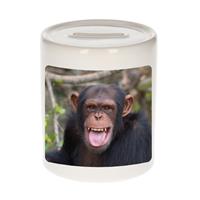 Bellatio Dieren chimpansee foto spaarpot 9 cm jongens en meisjes - Cadeau spaarpotten apen liefhebber