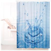 relaxdays Duschvorhang Wassertropfen, Naturmotiv, Polyester, waschbar, Anti-Schimmel, Badewannenvorhang 180x180 cm, blau - 
