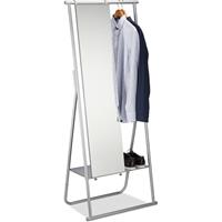 relaxdays Metall Garderobe mit Ganzkörperspiegel, Kleiderstange & Ablage, Garderobenständer HBT 156,5x64,5x39 cm, silber