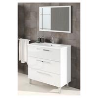 caesaroo Badezimmerschrank 3 Schubladen auf dem boden 80 cm Glänzend weiß mit spiegel | Glänzendes Weiß - Standard