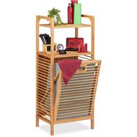 relaxdays Badregal mit Wäschekorb, herausnehmbare Faltbox aus Stoff, Regal aus Bambus, HBT 95 x 40 x 30 cm, natur/grau - 
