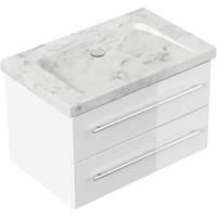 emotion Badmöbel Marmor Carrara White Damo 75 cm ohne Hahnloch weiß hochglanz