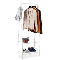 relaxdays Kleiderständer Metall, 2 Ablagen & 4 Haken, Kleiderstange, Flur & Ankleidezimmer, HBT 158 x 60 x 33 cm, weiß