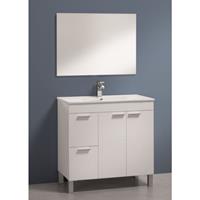 caesaroo Badezimmerschrank auf dem boden Aktivia 80 cm Glänzend weiß mit spiegel | Glänzendes Weiß - Standard