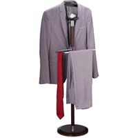 relaxdays Herrendiener mit Ablage, Anzug Bügel, Hosenstange, Holz-Chrom-Mix, HBT: 121 x 46 x 30 cm, Kleiderbutler, braun