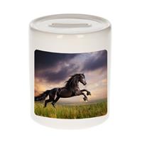 Bellatio Dieren zwart paard foto spaarpot 9 cm jongens en meisjes - Cadeau spaarpotten paarden liefhebber