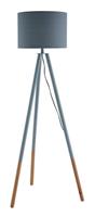 SalesFever Dreibein-Stehleuchte mit Holzgestell & Stoffschirm grau