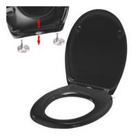 spirella WC Sitz Toilettendeckel Duroplast mit Absenkautomatik und auf Knopfdruck abnehmbar zur Reinigung in Schwarz – Easy Fix Clip System