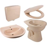 calmwaters Stand-WC und Waschbecken im Set mit Spülkasten und Toilettendeckel in Beige-Bahamabeige - 99000193