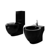 vidaXL Staand toilet en bidet set (zwart)