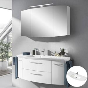 lomadox Badezimmer Waschplatz Set Hochglanz weiß CERVIA-66 mit 121cm Waschtisch und LED-Spiegelschrank, B/H/T: 121/200/50,5 cm