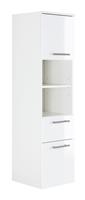 lomadox Badezimmer Hochschrank mit 2 Türen LAGOS-02 mit 2 Türen und Schublade Hochglanz weiß, B x H x T ca. 35,2 x 134,5 x 36,8cm