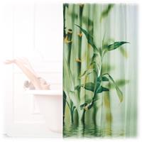 relaxdays Duschvorhang Bambus Design, Polyester, Textil, waschbar, Pflanze, Stoff, 200 x 180 cm, Wannenvorhang, grün - 