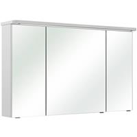 Badezimmer Spiegelschrank FES-4005-66 Hochglanz Lack Polarweiß, mit LED-Kranzbeleuchtung - B/H/T: 122/72,2/17-24cm
