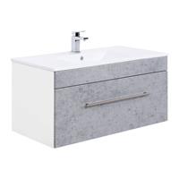 Badezimmer Keramik Waschtisch mit Unterschrank LAGOS-02 100cm Beton Nb., B x H x T ca. 100 x 49,7 x 47,5cm