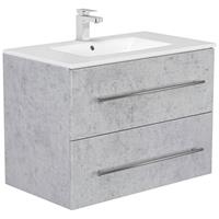 Badezimmer 80cm Waschtisch mit Keramik-Waschbecken ABUJA-02 in Beton-Optik, B/H/T: 81/54/46cm