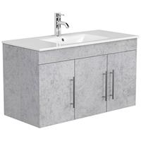 Bad Waschtisch 100cm TABRIS-02 - in Beton-Optik grau, mit Keramikbecken - B/H/T: 100/56/46cm