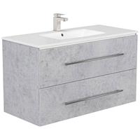 Badezimmer Waschtisch in Beton-Optik ABUJA-02 mit 100cm Keramik-Waschbecken, B/H/T: 101/54/46cm