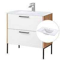 Waschtischunterschrank 80cm mit Keramik-Waschtisch MATERA-56-WHITE matt weiß, Artisan Eiche, B/H/T ca. 81/82,5/46 cm