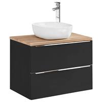 Badezimmer Waschtisch Set mit 60cm Keramik-Aufsatzwaschbecken TOSKANA-BLACK-56 seidenmatt anthrazit & Wotaneiche BxHxT ca. 60/94/48cm