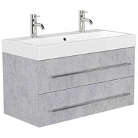 Badezimmer Doppel-Waschtisch 100cm LISSABON-02 - Beton-Optik- B/H/T: 100,6/60/48,1cm