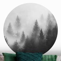 Klebefieber Runde Tapete selbstklebend Wald Nadelwald im Nebel Schwarz Weiß