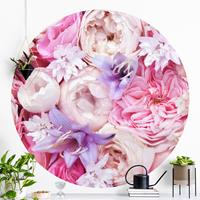Klebefieber Runde Tapete selbstklebend Shabby Rosen mit Glockenblumen