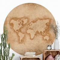 Klebefieber Runde Tapete selbstklebend Küche Antike Weltkarte