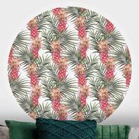 Klebefieber Runde Tapete selbstklebend Küche Tropische Ananas mit Palmenblättern