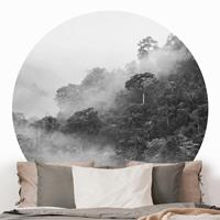 Klebefieber Runde Tapete selbstklebend Wald Dschungel im Nebel Schwarz Weiß