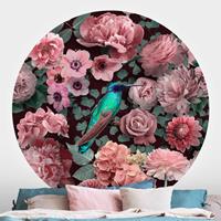Klebefieber Runde Tapete selbstklebend Blumenparadies Kolibri mit Rosen