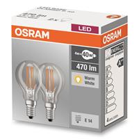 osram LED BASE CLASSIC P 40 FS Warmweiß Filament Klar E14 Tropfen Doppelpack, 803954