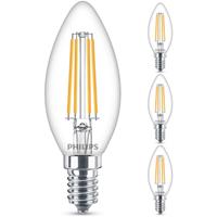 philips LED Lampe ersetzt 60W, E27 Kerzenform B35, klar, warmweiß, 806 Lumen, nicht dimmbar, 4er Pack [Energieklasse A++] - 