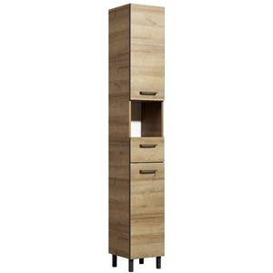 lomadox Badezimmer Hochschrank RECIFE-66 in Riviera Eiche quer Nb, mit grauer Kante - B/H/T: 30/195,5/33cm - 