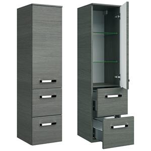 lomadox Badezimmer Midischrank FES-4010-66 im Dekor Graphit Struktur quer Nb. - B/H/T: 30/121/33cm - 