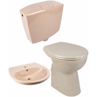 calmwaters Elements Wellness - Erhöhtes Stand-WC ohne Rand im Set mit WC-Sitz, Spülkasten & Waschtisch in Beige - 99000199 - 