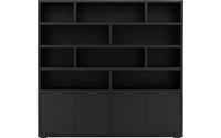 Goossens Buffetkast Narobi, 4 deuren 10 open vakken 220 cm breed, zwart eiken, 220 x 210 x 40 cm, stijlvol landelijk