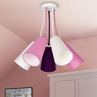 TK LIGHTING Plafondlamp Wire Kids 5-lamps, wit/roze/paars