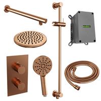 Brauer Inbouw Regendouche Set  Copper Edition Wanduitloop Ronde Hoofddouche 20 cm Met Glijstang en Handdouche 3 Standen Koper