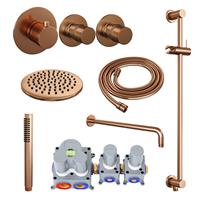 Brauer Inbouw Regendouche Set  Copper Edition Gebogen Wanduitloop Ronde Hoofddouche 20 cm Met Twee Stopkranen en Glijstang Koper