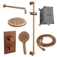 Brauer Inbouw Regendouche Set  Copper Edition Gebogen Wanduitloop Ronde Hoofddouche 20 cm Met Glijstang en Handdouche 3 Standen Koper